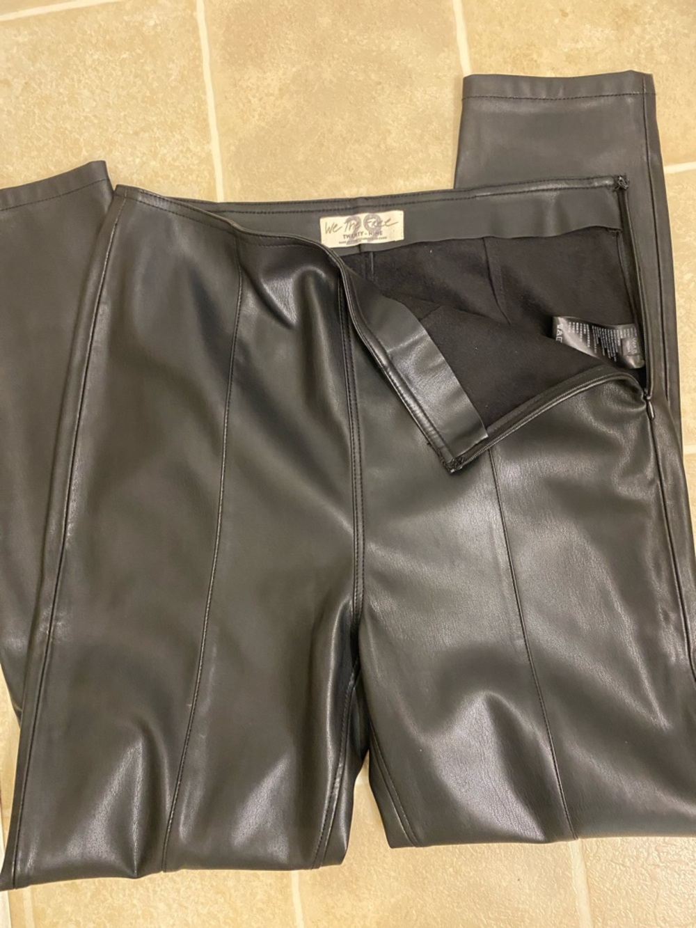 We The Free Black Faux Leather Leggings with Branded Waist Label